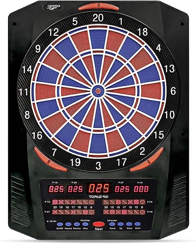 Carromco Zielscheibe Elektronische Dartscheibe Topaz-901 – Softdartboard, Dart Spiel, 40 Spiele & 761 Spielvarianten