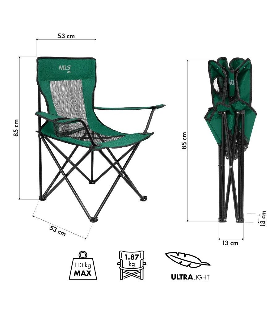 NILS CAMP Campingstuhl NC3302 (Nutzergewicht max. 110 kg) grün/schwarz
