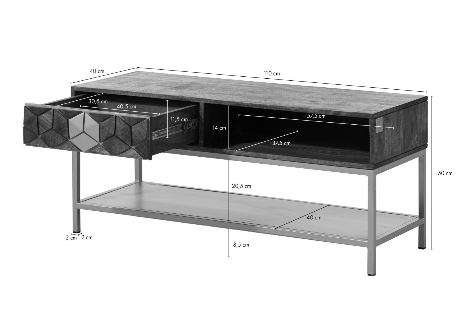 Massivmoebel24 Couchtisch Couchtisch Mango 110x40x50 braun geölt DIAMOND #200. € 299,90