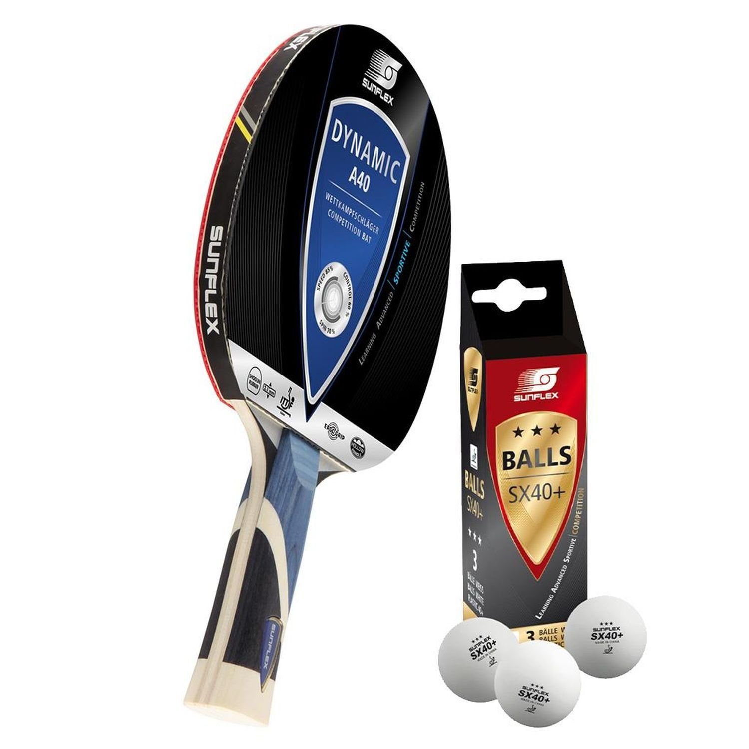 Tischtennisschläger 1x Dynamic A40 + 3x SX+ Bälle