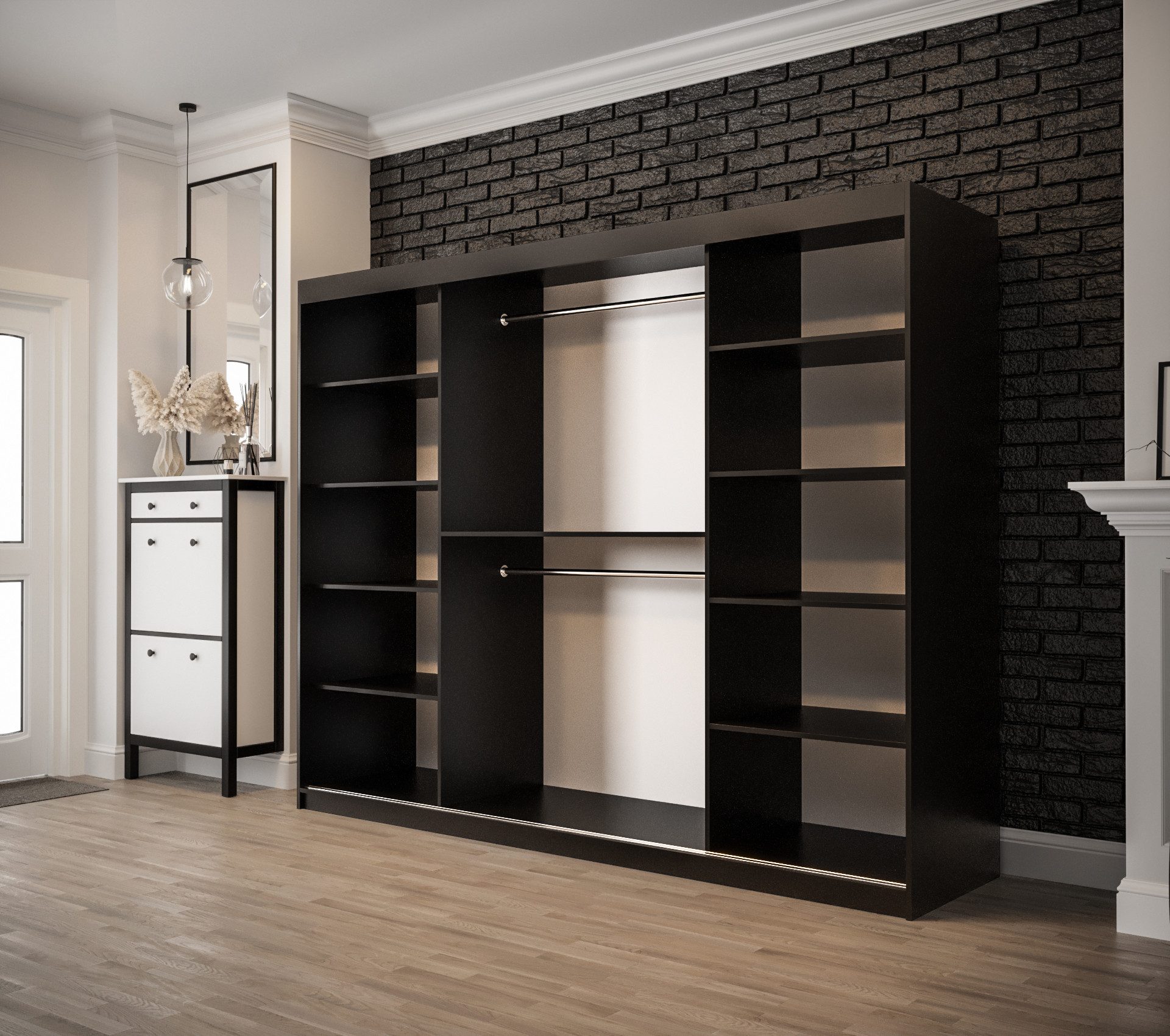 ABIKS MÖBEL Schwebetürenschrank OLD STYLE T Schlafzimmerschrank - Schiebetüren, Kleiderstange, Regalen