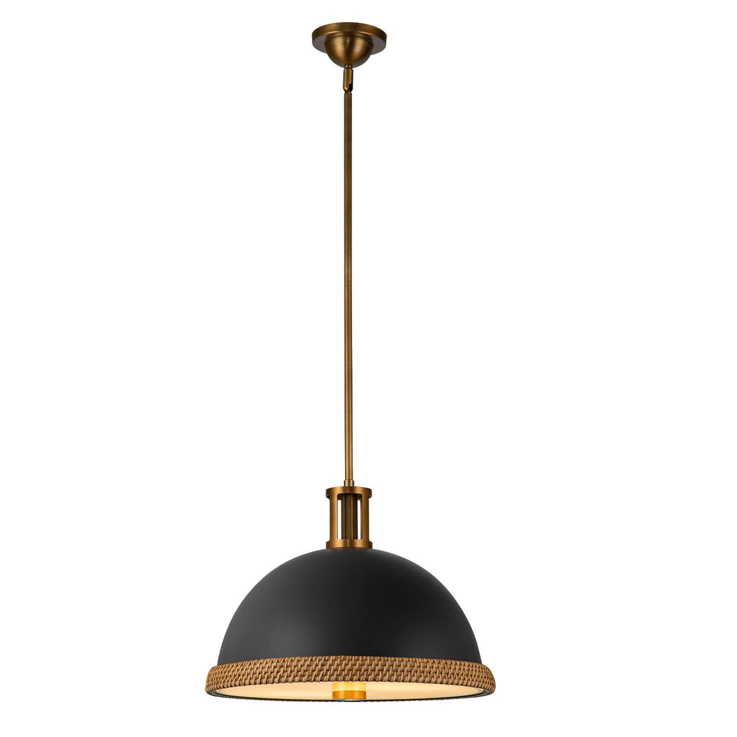Licht-Erlebnisse Pendelleuchte BEREND, ohne Leuchtmittel, Ø 41.6 cm in Messing Antik Schwarz 2x E27 Stahl Rattan Glas Industrial