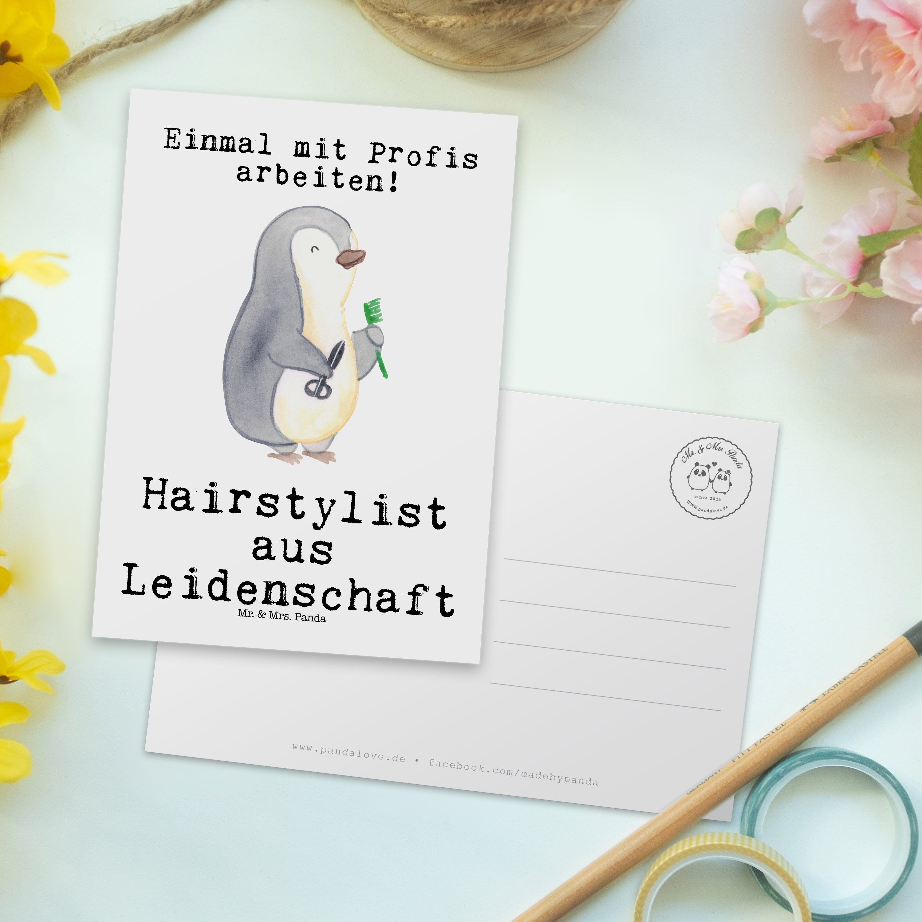 Mr. Geschenk, Panda Coi Postkarte & aus Mrs. Weiß - Frisör, Kollegin, Hairstylist - Leidenschaft