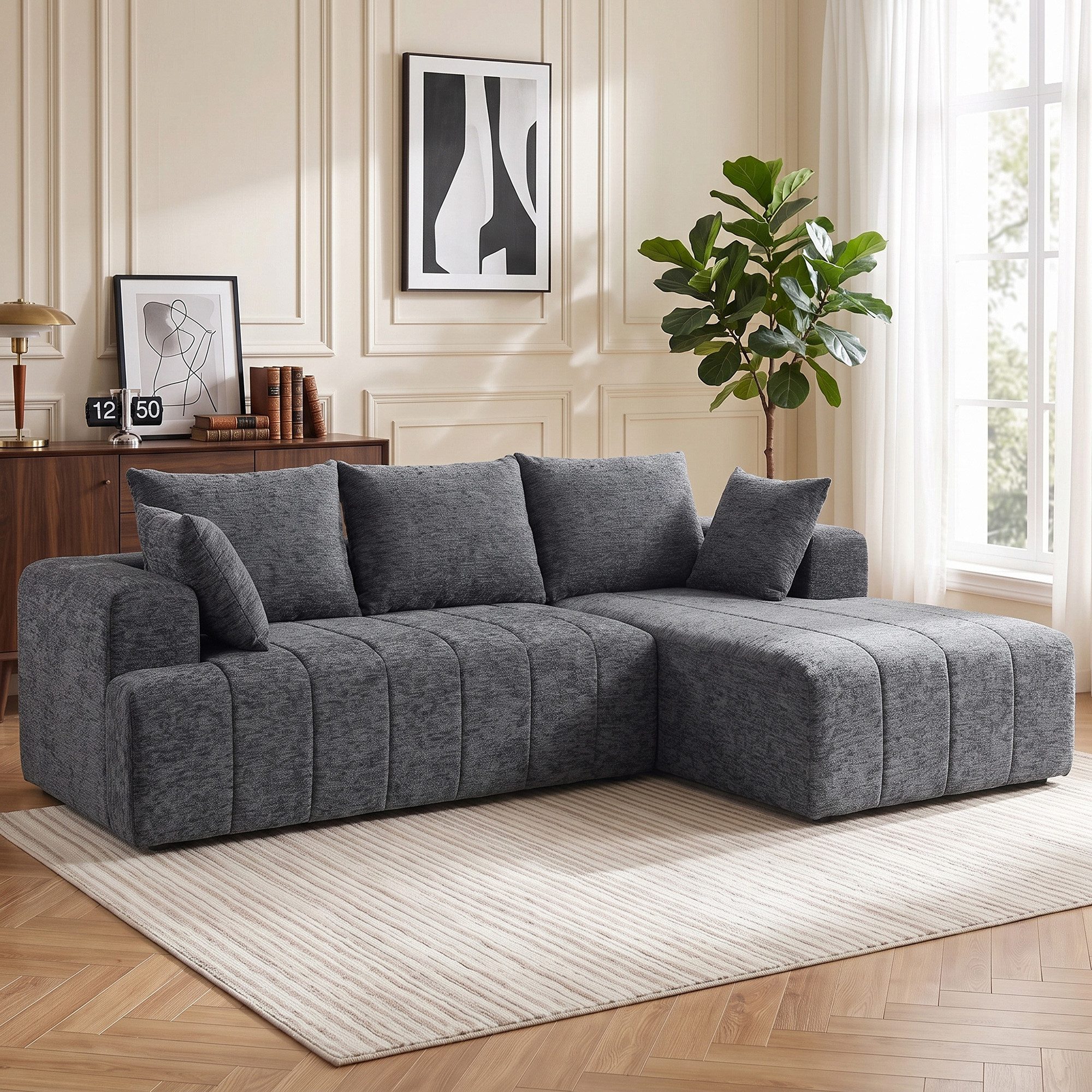 HOMCOM Ecksofa 3-Sitzer Sofa mit Ottomane, Set 1 Teile, wandelbar zum Schlafsofa, 360 kg belastbar