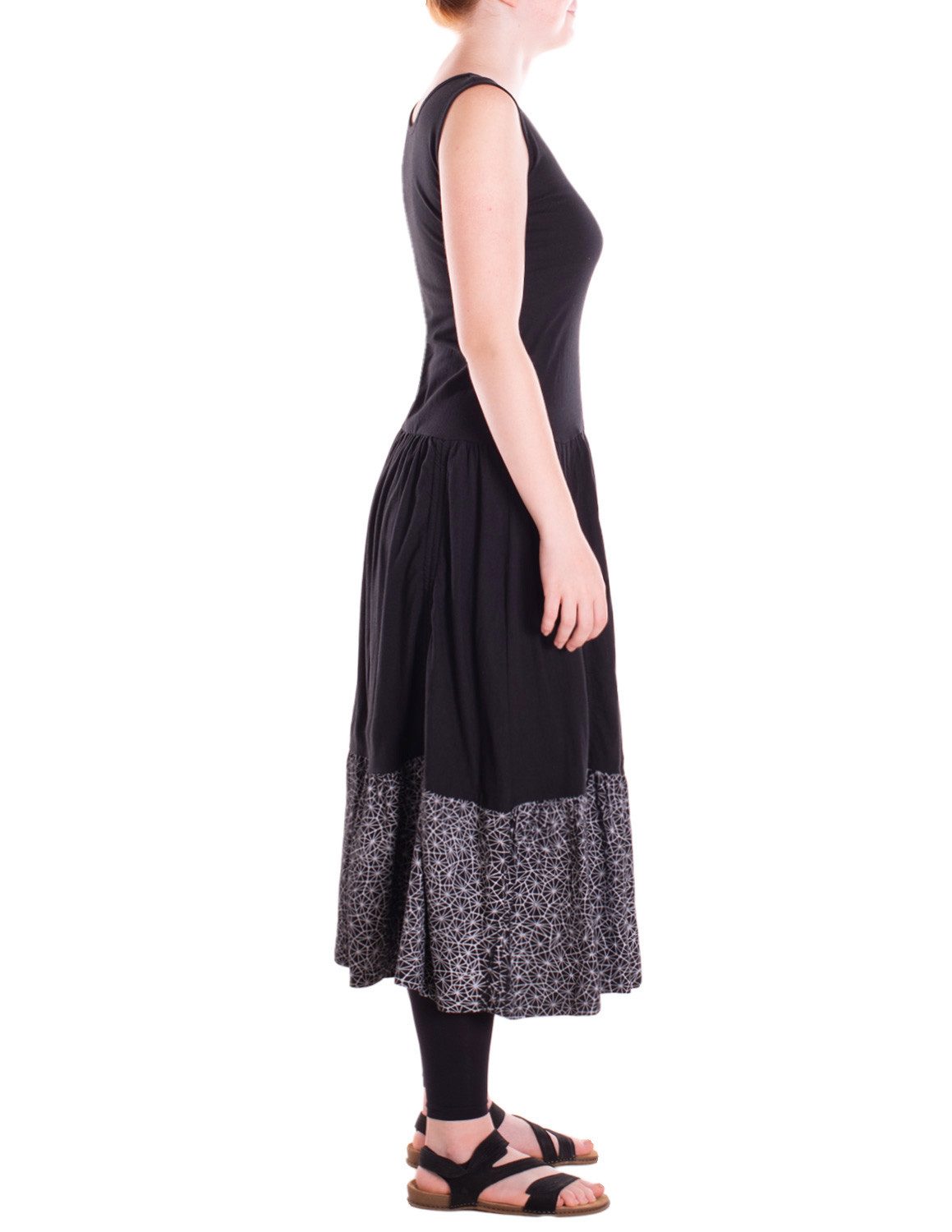 Vishes Jerseykleid Langes handbedrucktes verstellbares Lagenlook Baumwollkleid Alternative Bekleidung, Ethno, Hippie, Retro Style