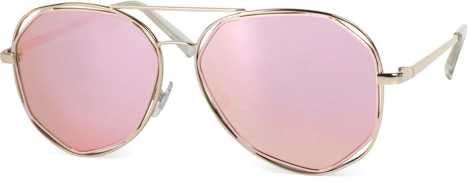 styleBREAKER Sonnenbrille (1-St) Verspiegelt Gestell Gold / Glas Pink verspiegelt