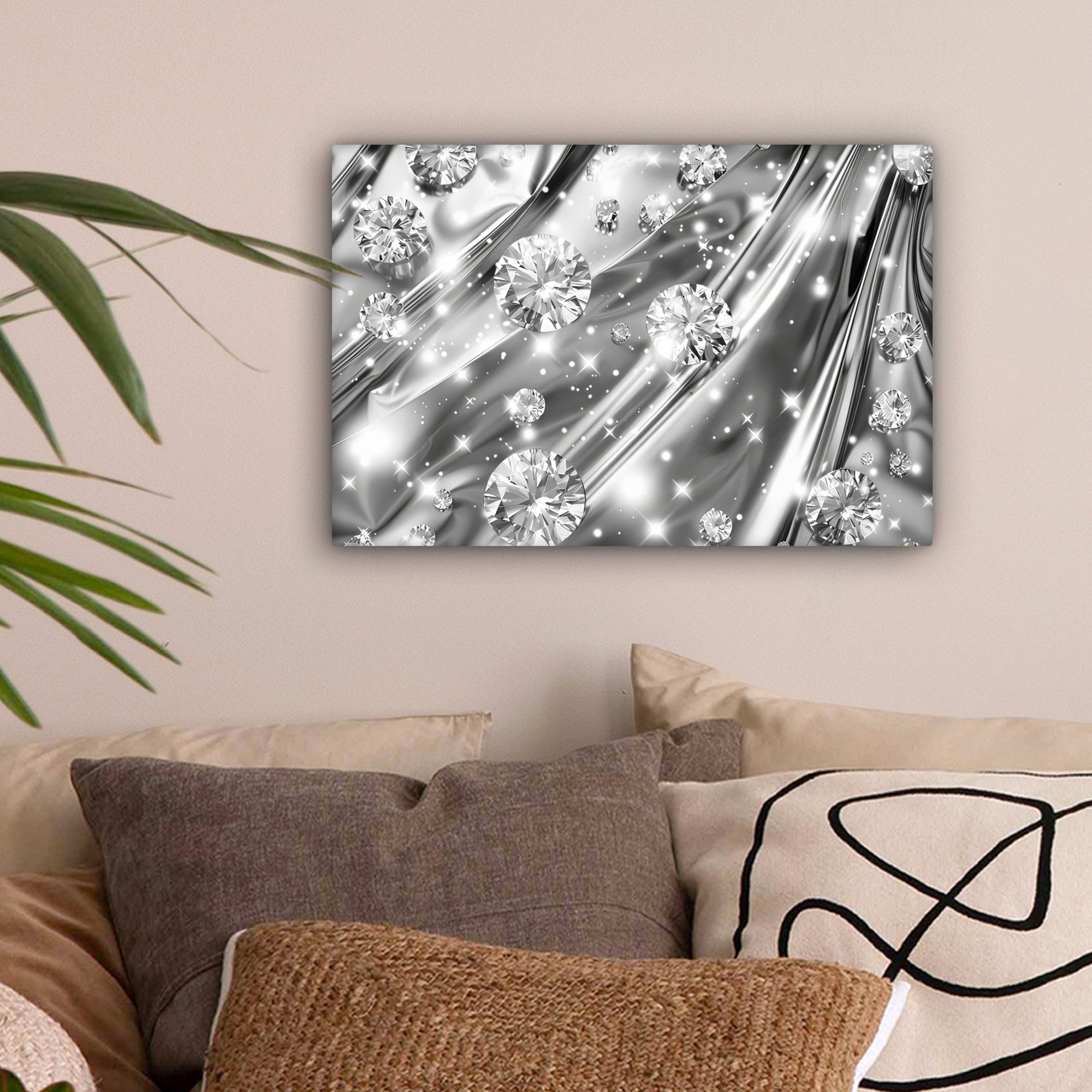 OneMillionCanvasses® Leinwandbild Abstrakt - Diamant - Luxus - Modern - Silber, Fotodruck (1 St), Leinwand Bilder Klein, Wand Dekoration Aesthetic 30x20 cm