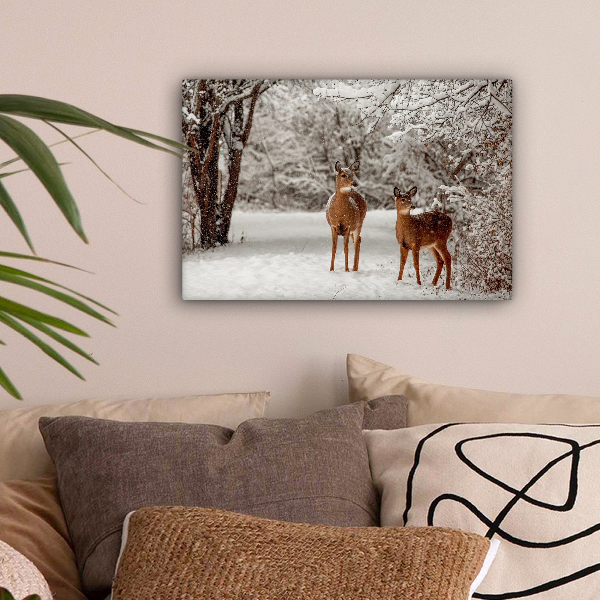 OneMillionCanvasses® Leinwandbild Hirsche - Schnee - Bäume, Fotodruck (1 St günstig online kaufen