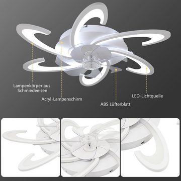 OULENBIYAR Deckenleuchte Leise Deckenventilator Mit Beleuchtung 85W Deckenlampe Mit Ventilator, LED fest integriert, Kaltweiß, Neutralweiß, Warmweiß, 6 Geschwindigkeit Blume Deckenleuchte, mit Fernbedienung Dimmbar