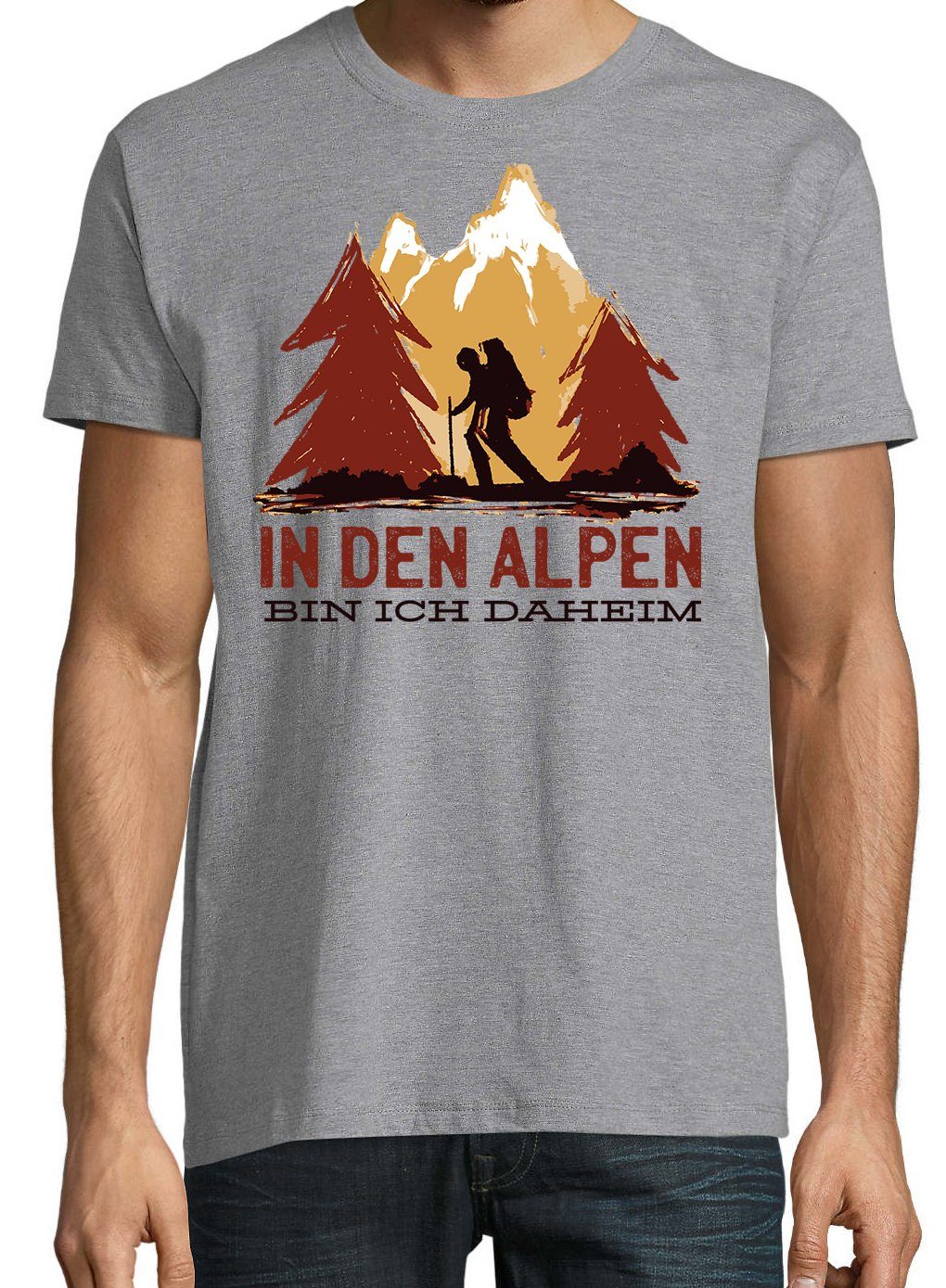 Designz In Shirt Den mit T-Shirt Youth Herren Alpen Frontprint trendigem Daheim Weiß Ich Bin