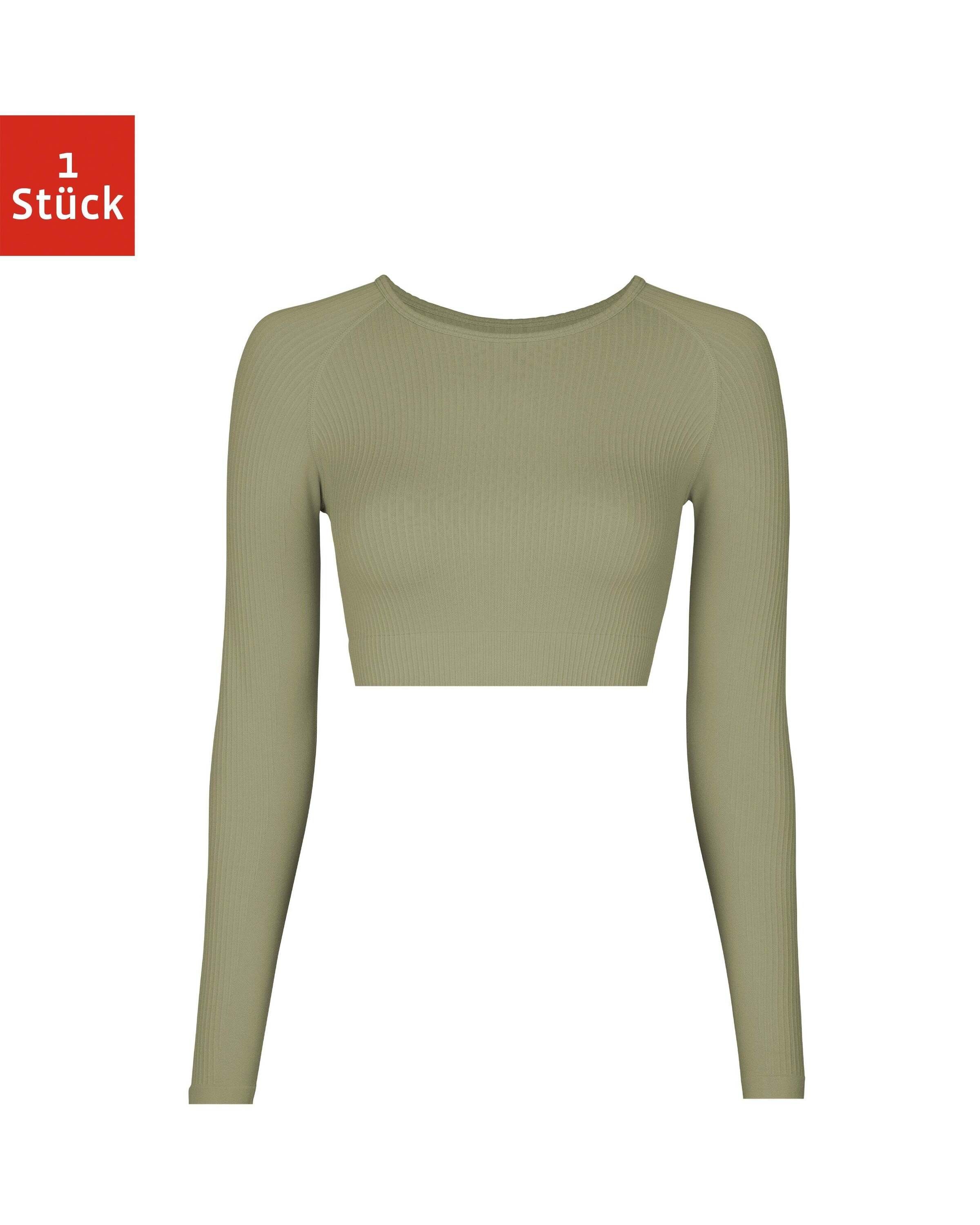 SNOCKS Longsleeve Geripptes Sportshirt langarm Damen (1-tlg) seamless und cropped mit Rippstruktur Pastellgrün