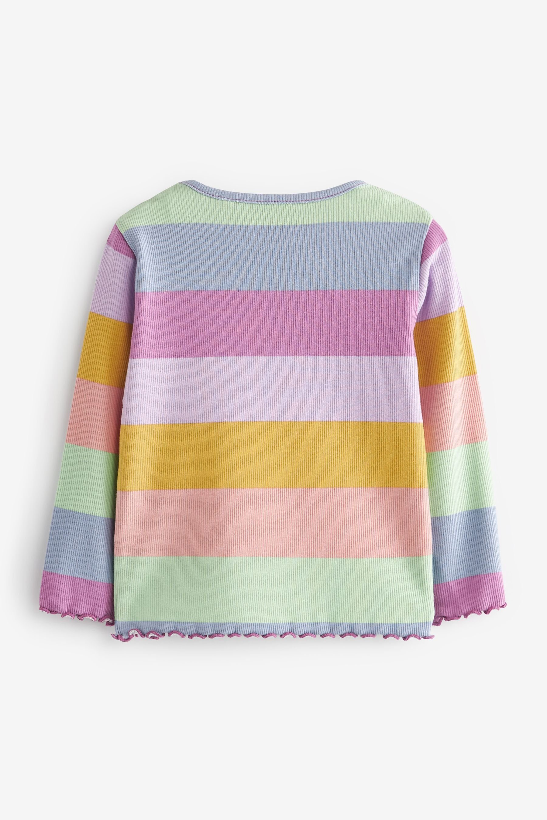 Next Langarmshirt Langärmeliges Feinripp-Shirt Rainbow (1-tlg) stripe