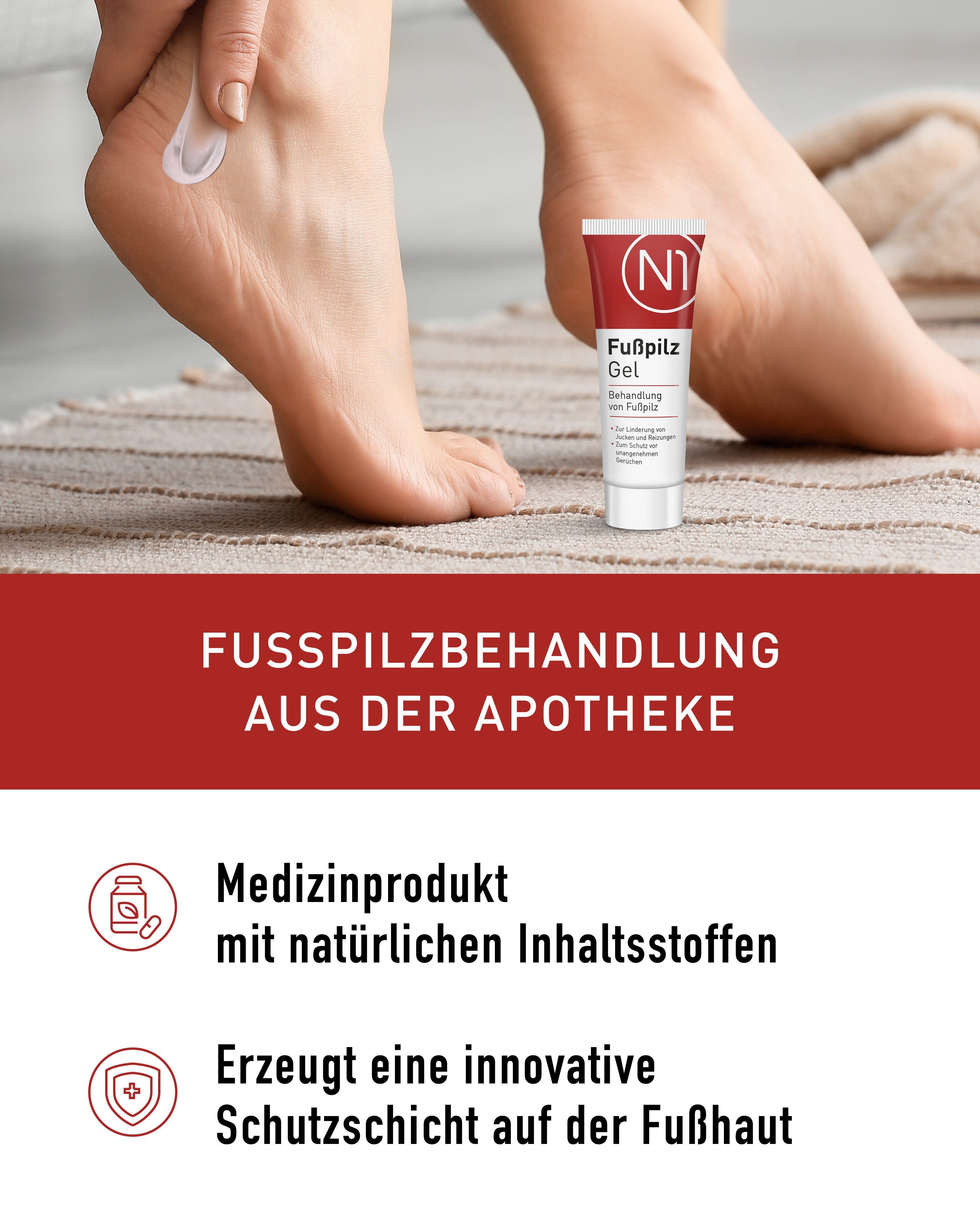 N1 Healthcare Fußpflegecreme N1 Fußpilz Gel, 30 ml, Medizinprodukt, patentierte Rezeptur