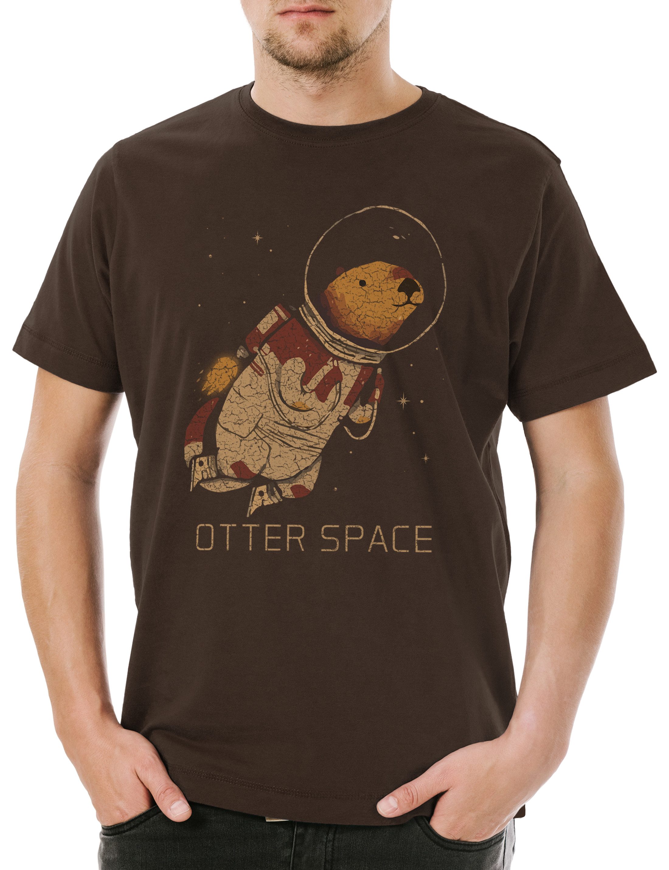 Print-Shirt Otter Space Herren T-Shirt Wildlife lontra nutria Fischotter Geek Nerd