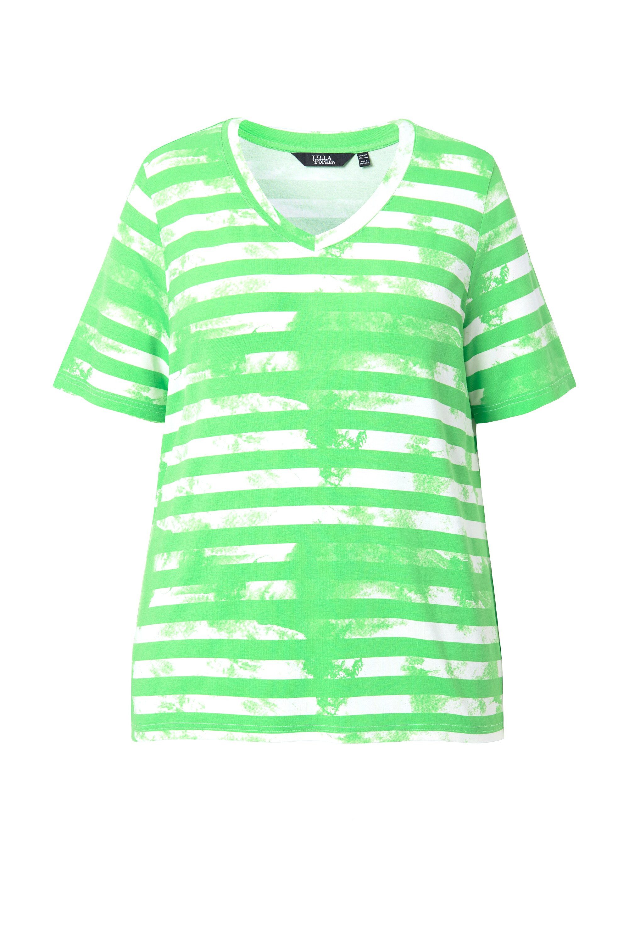 Ulla Popken T-Shirt T-Shirt Streifen Classic V-Ausschnitt Halbarm günstig online kaufen