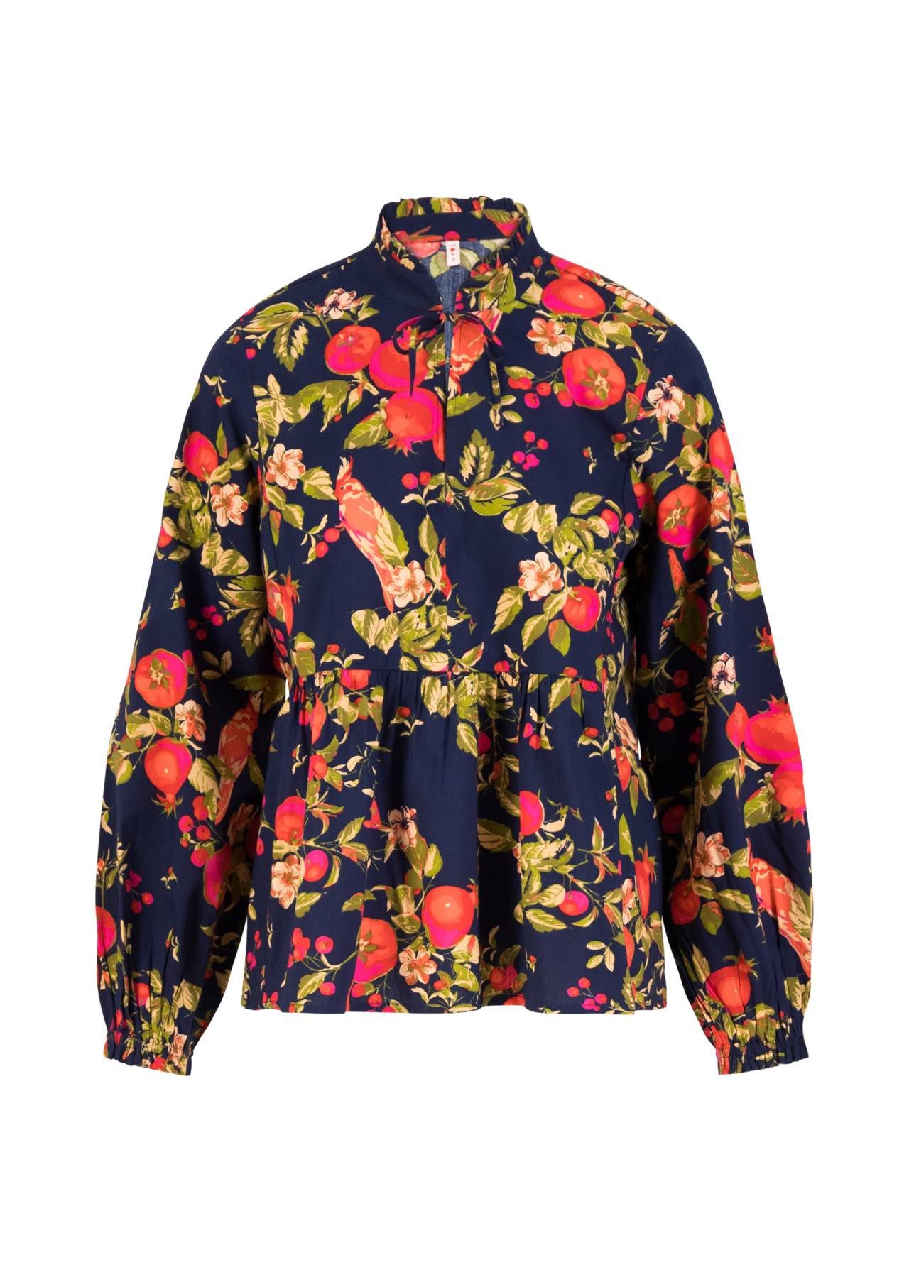 Blutsgeschwister Langarmbluse Leichte Shirtbluse mit Keyhole-Ausschnitt und Print für Damen