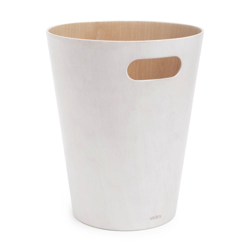Umbra Mülleimer Woodrow, 7,5 Liter, Weiß / Natur, aus Holz, Papierkorb für Büro Wohnzimmer