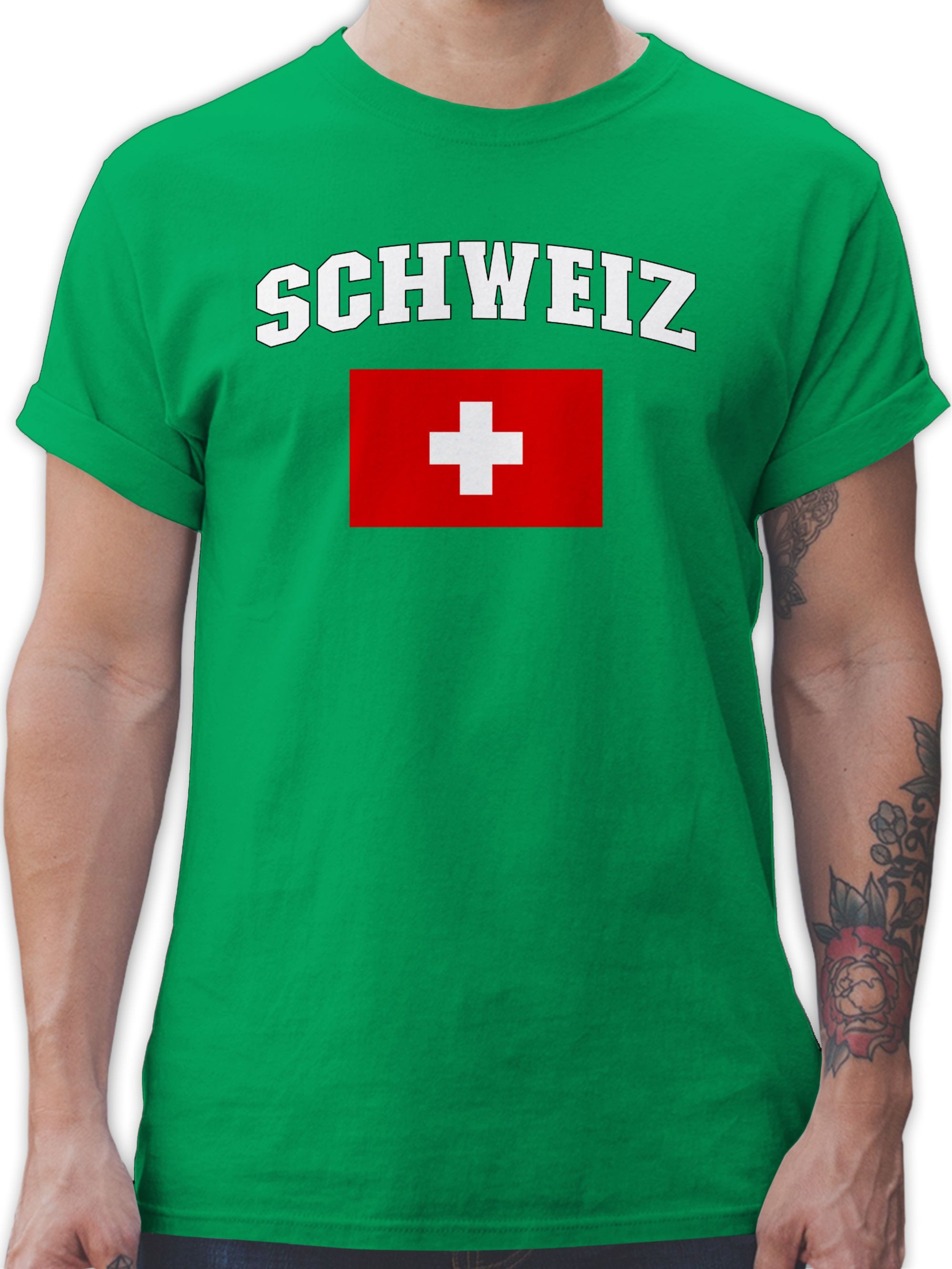 Shirtracer T-Shirt Schweiz Schriftzug mit Flagge, günstig online kaufen
