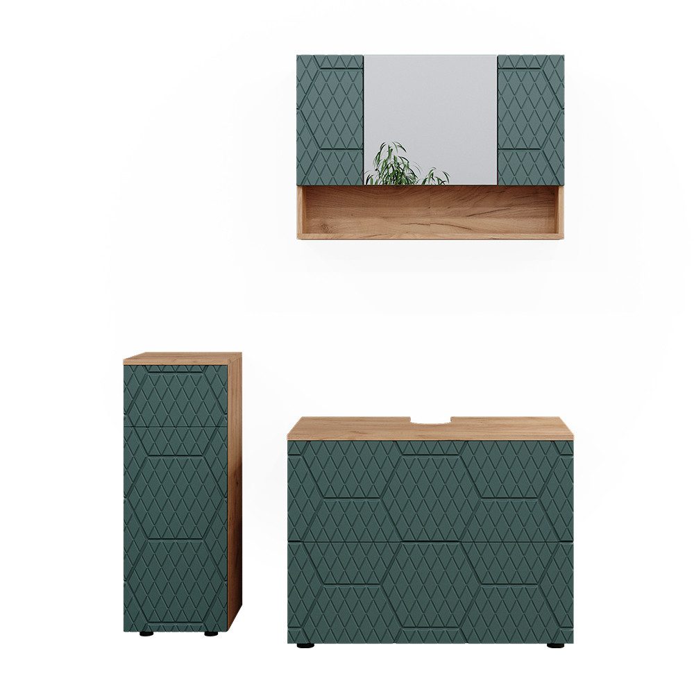 Vicco Badmöbel-Set Irma, Goldkraft Eiche/Grün, 3 günstig online kaufen