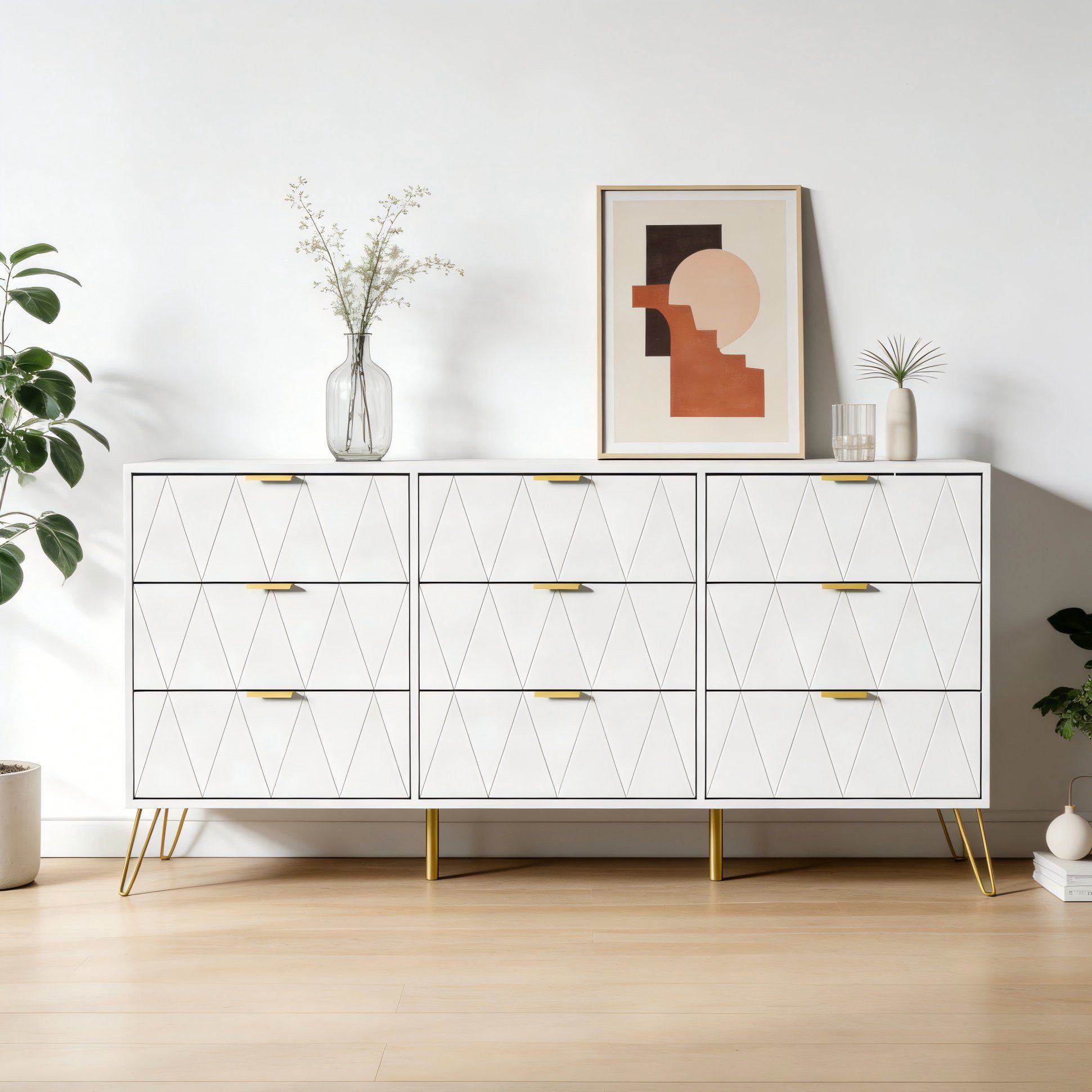 UEV Kommode modern Sideboard schmal Mehrzweckschrank für Kleidung Dokumente (Packung, Schubladenschrank mit Kippsicherung für Wohnzimmer Schlafzimmer Flur), TV Board Schubladenschrank Buffet 150x34x74cm Aufbewahrungsschrank