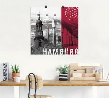 Artland Wandbild Hamburg_ bordeauxrot, Deutschland (1 St), als Leinwandbild, Poster in verschied. Größen