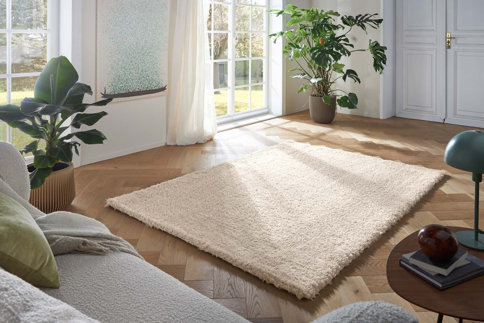 TaCa Home Flokati-Teppich Flokati Langflorteppich Shaggy Beige – Hochflor 52 mm, rechteckig, Höhe: 52 mm, Wohnzimmer Schlafzimmer Esszimmer, beige - 60 x 120 cm
