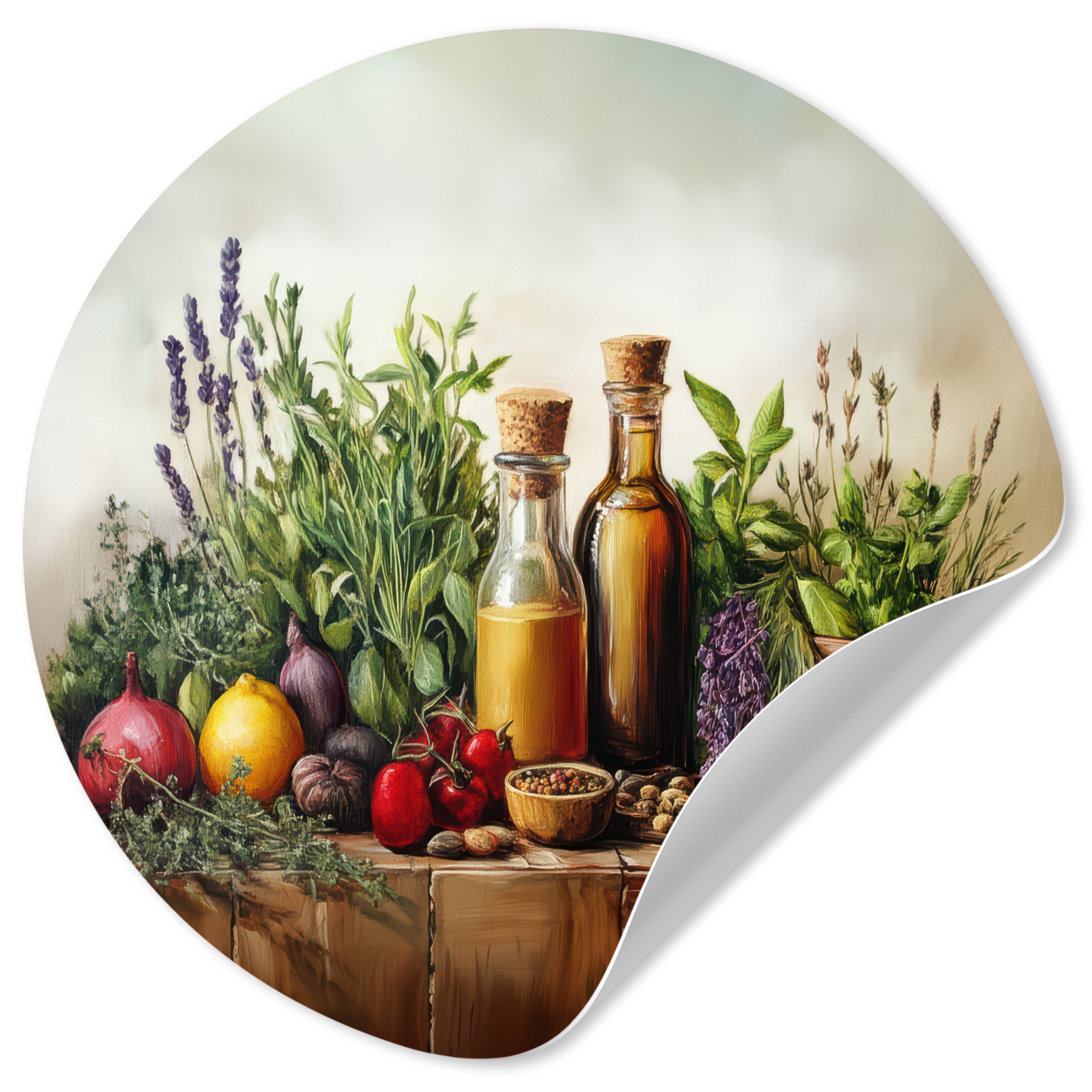 MuchoWow Wandsticker Stilleben - Kräuter - Gewürze - Früchte - Farbenfroh (1 St), Wandtattoo Selbstklebend, Wohnzimmer Deko Aufkleber, 30x30 cm