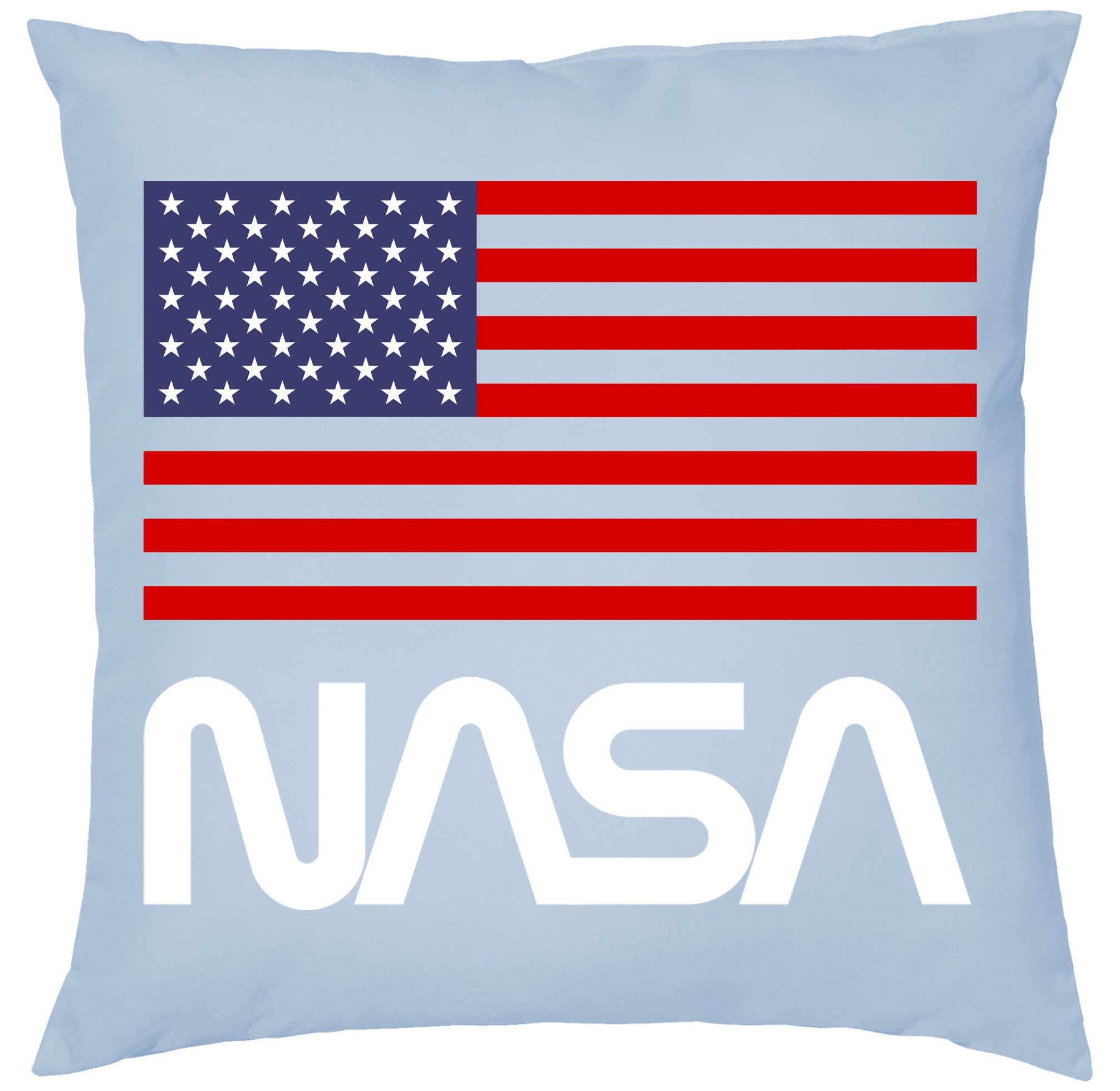 füllung Hellblau Nasa Brownie Kissen mit Mars Mond USA Mission Dekokissen Rakete Elon & Blondie