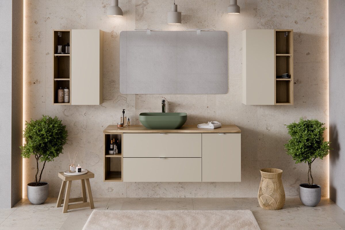 99rooms Badezimmer-Set Dalina, (Badmöbel-Set, 9-teilig), Unterschrank, Regale, Schrank mit Wäschekorb, Hängeschränke