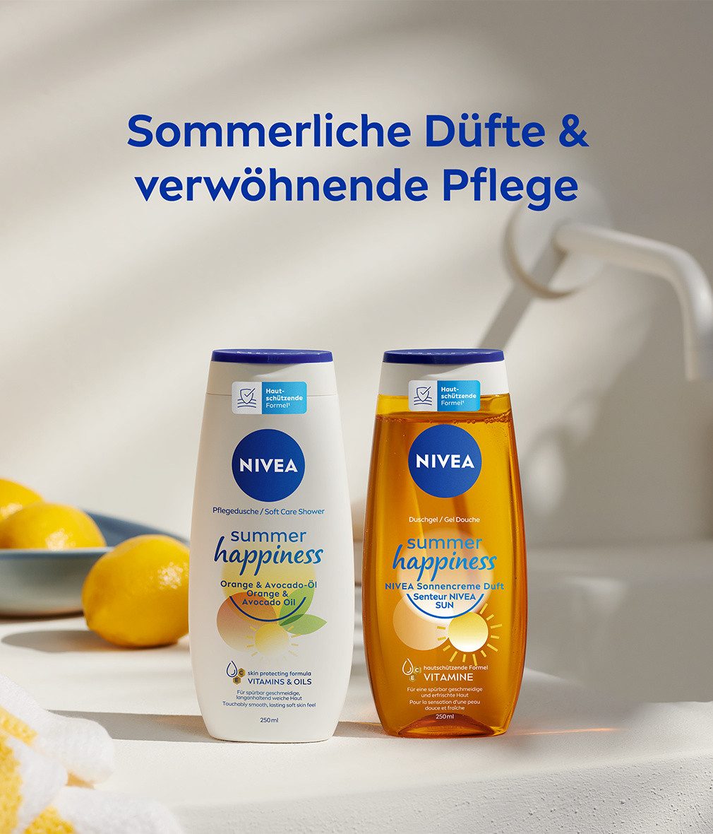 Nivea Duschgel Summer Happiness Sonnenduft 6 x 250 ml, 6-tlg., pH Hautneutral