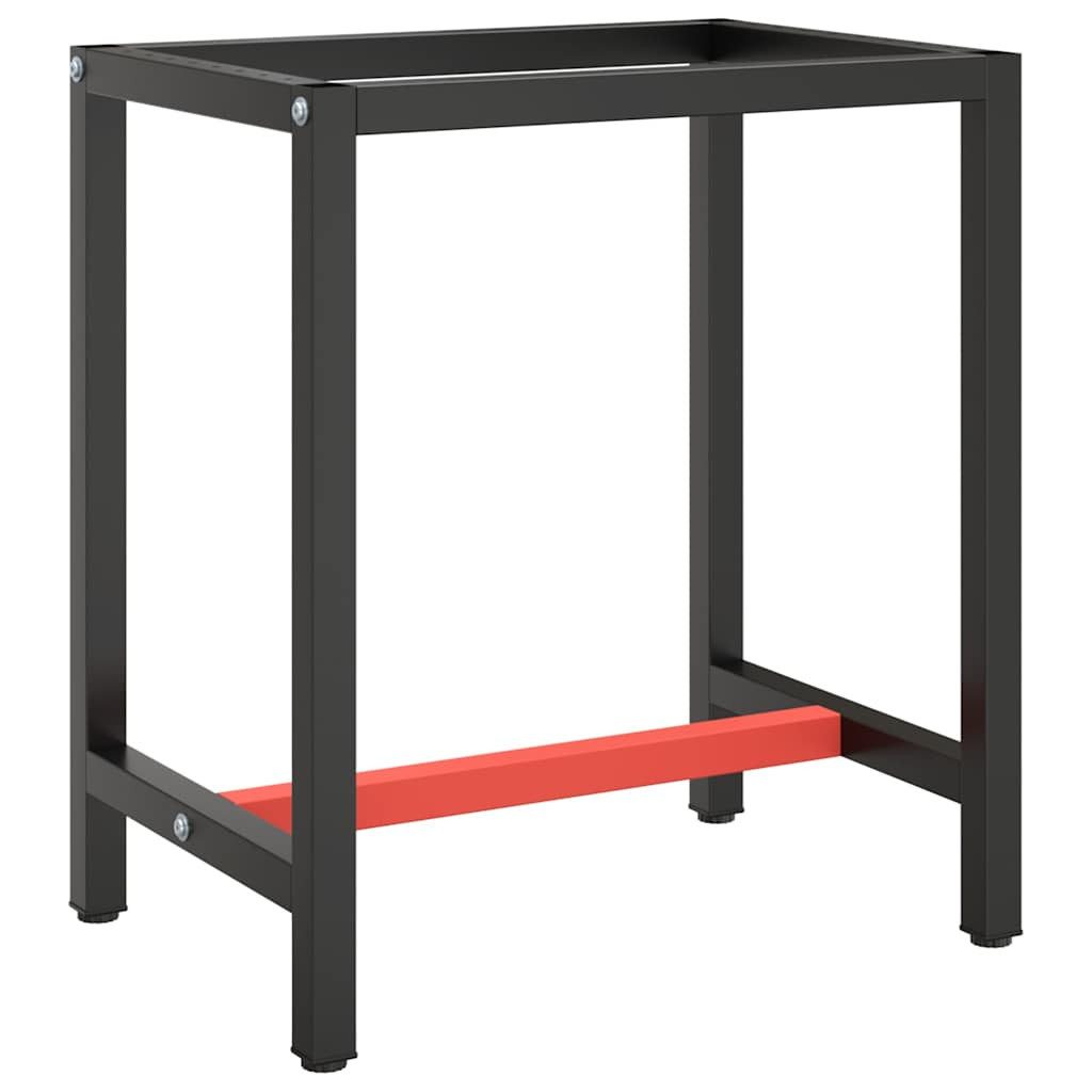 vidaXL Tischbein Werkbankgestell Mattschwarz und Mattrot 70x50x79 cm Metall