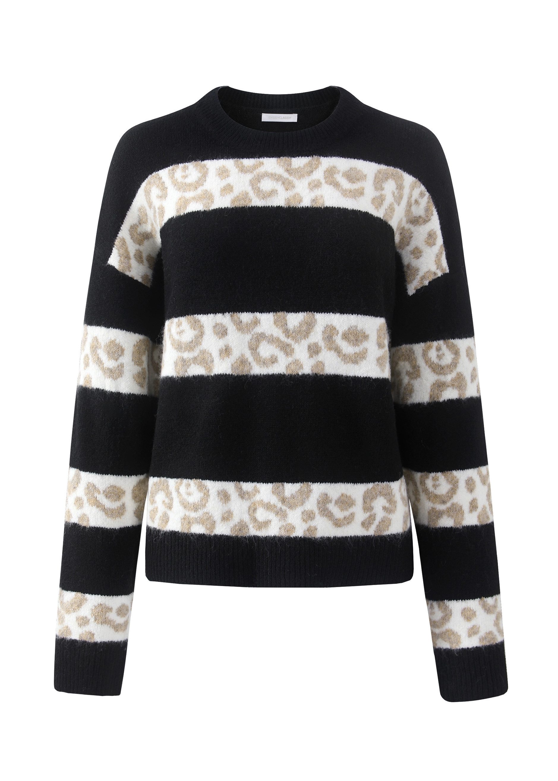 SASSYCLASSY Strickpullover Pullover mit Leo-Streifen für Damen Weicher Bloc günstig online kaufen