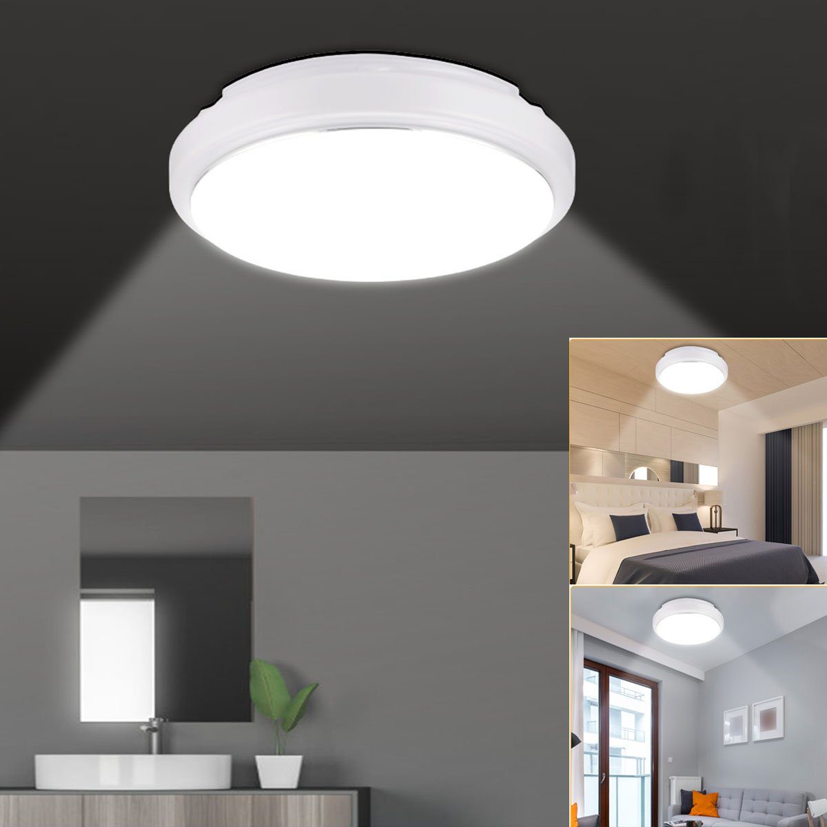 oyajia Deckenleuchte 24W/32W/40W fest Wohnzimmer ‎Kaltweiß, Flur Rund Deckenlampe integriert, Badezimmer Küche Flach, LED Schlafzimmer Deckenleuchte IP44 LED Modern für Wasserdicht, 6000K