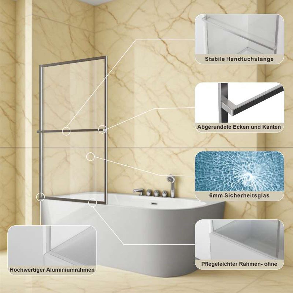 welltime Badewannenaufsatz Block, Einscheibensicherheitsglas, (1 tlg), 6mm ESG und Antikalkversiegelung,extra schlanker Rahmen