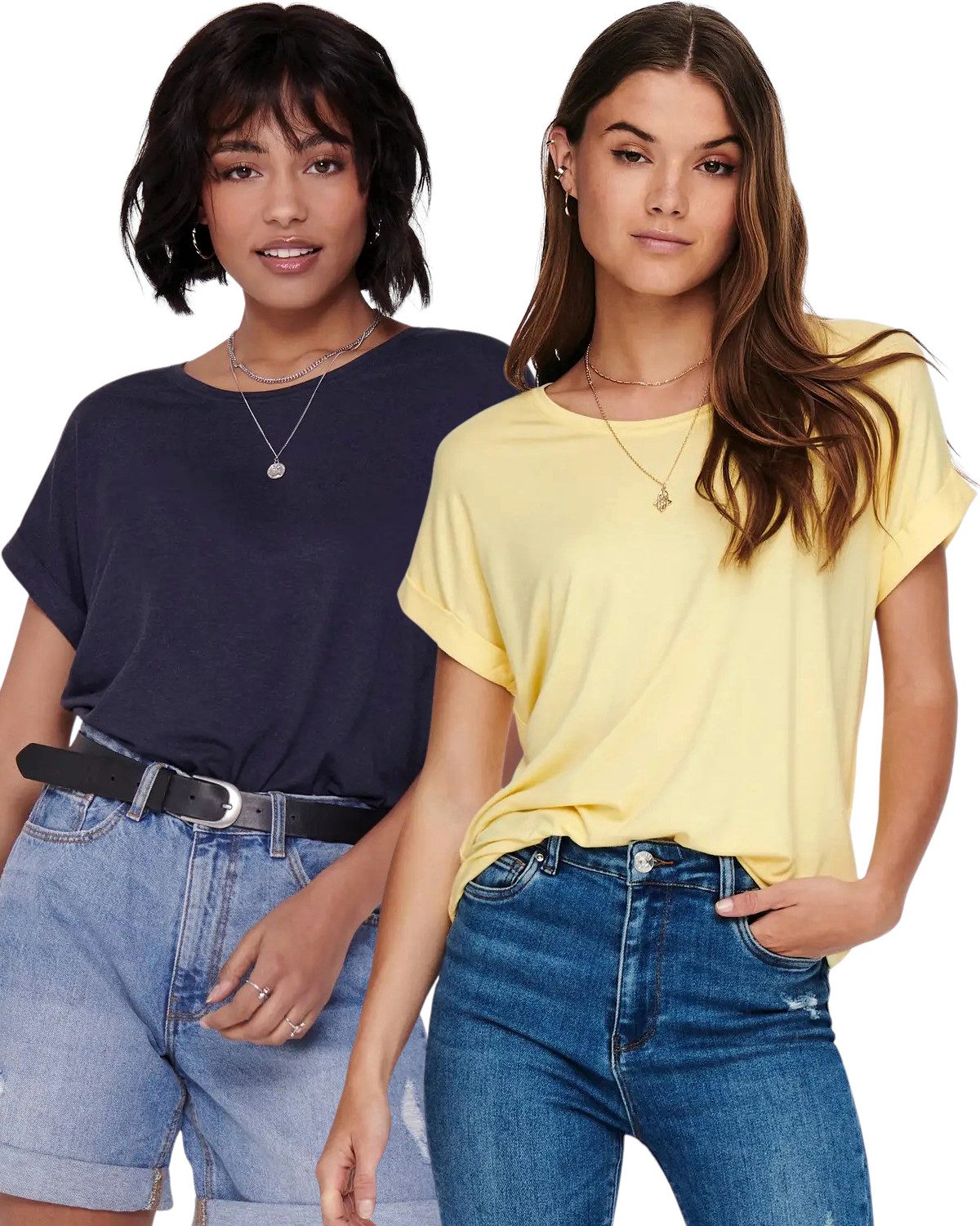 ONLY T-Shirt Stilvolles Basic Shirt mit Rundhalsausschnitt (2er-Pack) unifa günstig online kaufen