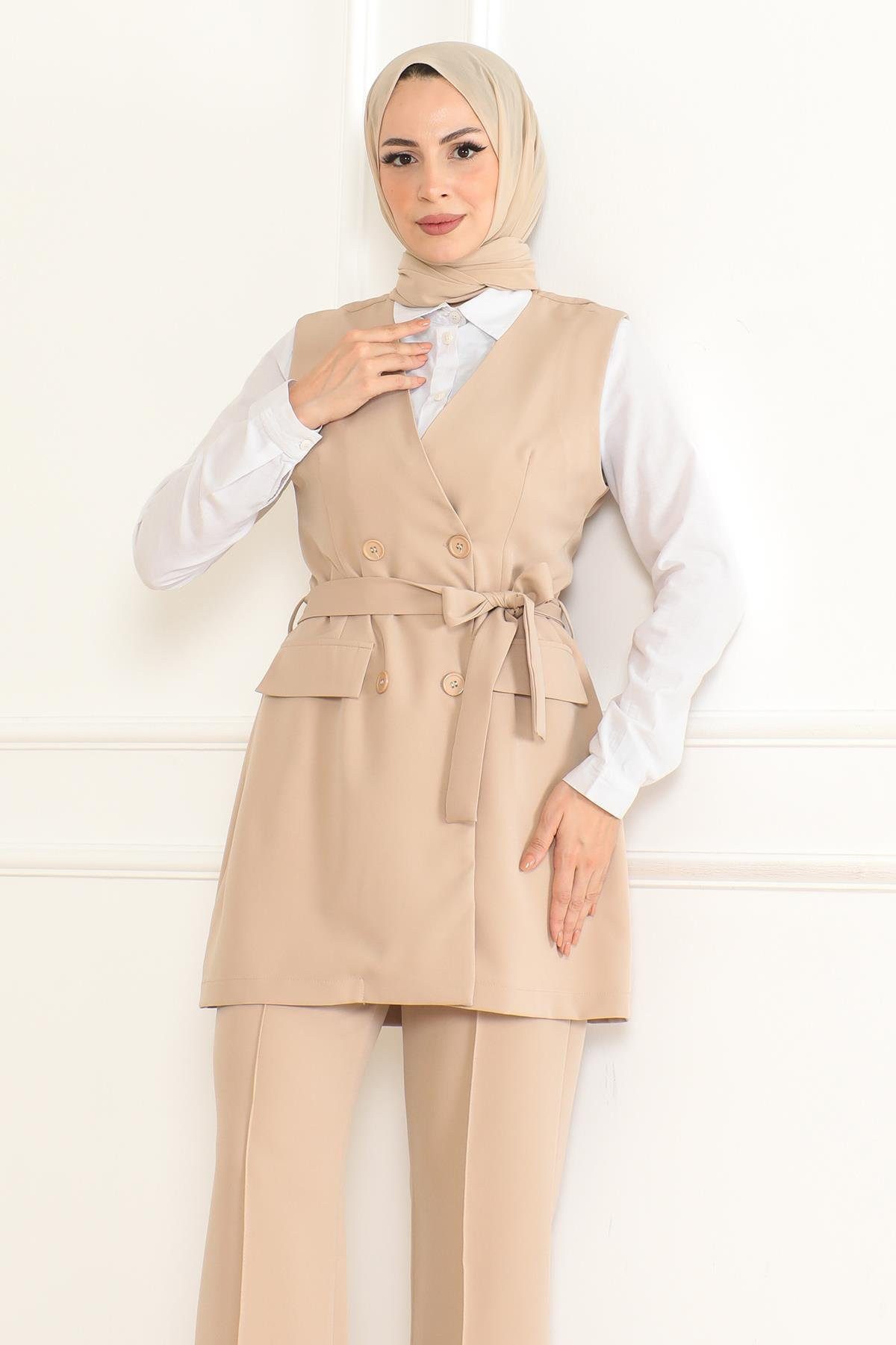 MODAMİHRAM Tunikakleid Beigees Detail-Zweiteiler Kemer 19232 günstig online kaufen