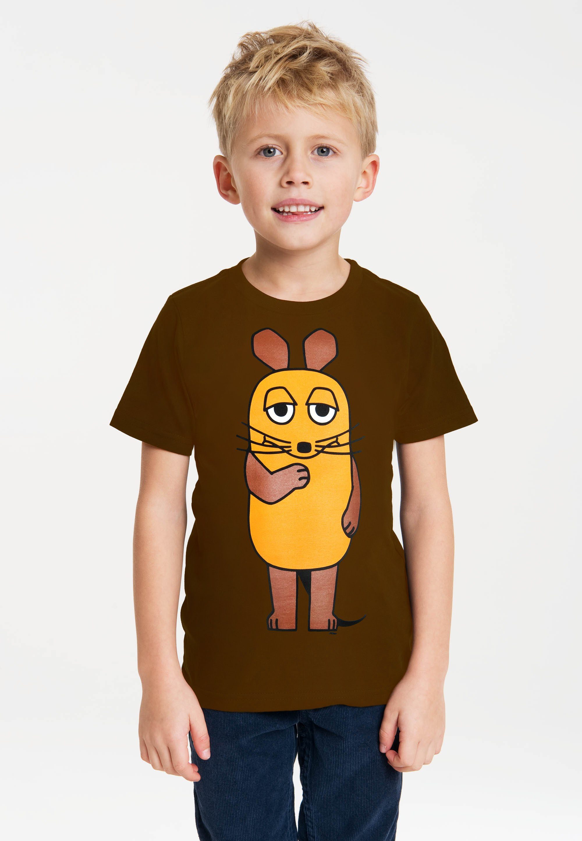 LOGOSHIRT T-Shirt Sendung mit der Maus - Maus mit coolem Print braun
