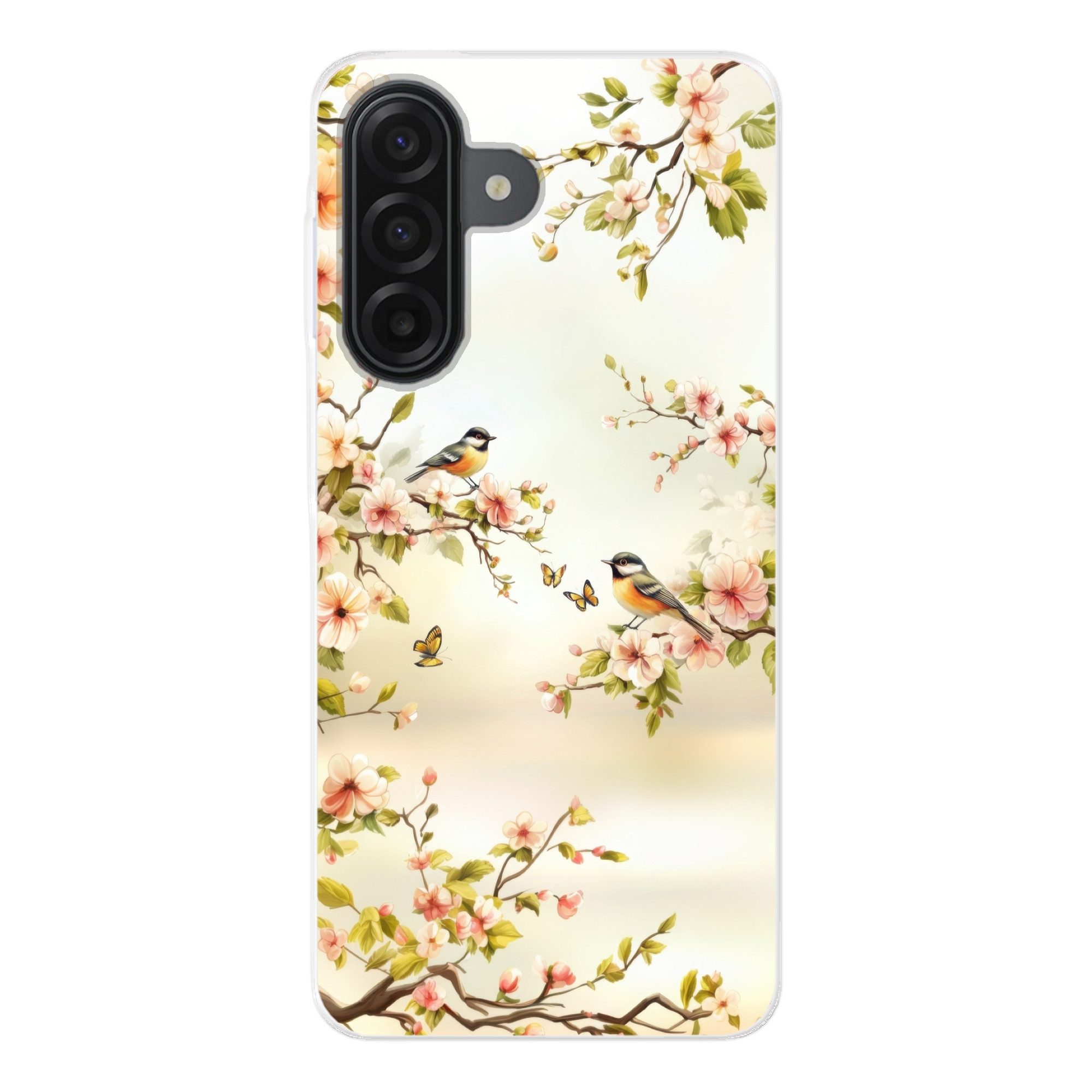 MuchoWow Handyhülle für Samsung Galaxy A17 Äste - Blumen - Vögel - Rosa, Smartphone-Bumper, Print, Handy Schutzhülle Dünn