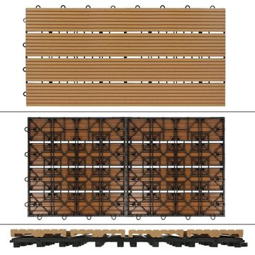 ECD Germany WPC-Fliesen Terrassendielen Balkonfliesen Klickfliesen, 6er Set, 6 St., 6er Set, Teak 60x30cm 6er Set 1m² Hellbraun Holzoptik Drainage Klicksystem