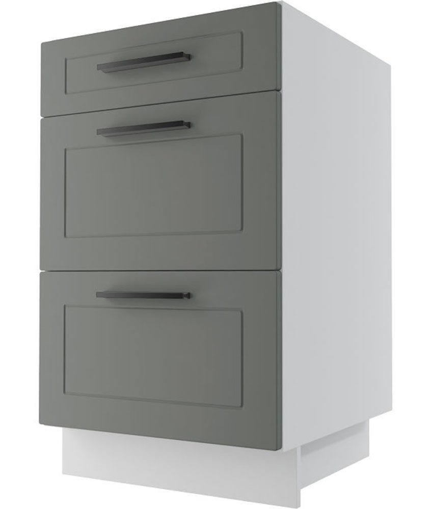 Feldmann-Wohnen Unterschrank Kvantum (Kvantum) 50cm Front- & Korpusfarbe wählbar mit 3 Schubladen (Vollauszug) dust grey matt