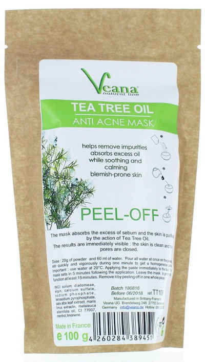 Veana Gesichtsmaske Anti Akne Teebaum Peel Off - Maske (100g), 100 g - 5 Anwendungen in wiederverschliessbarem Standbeutel.