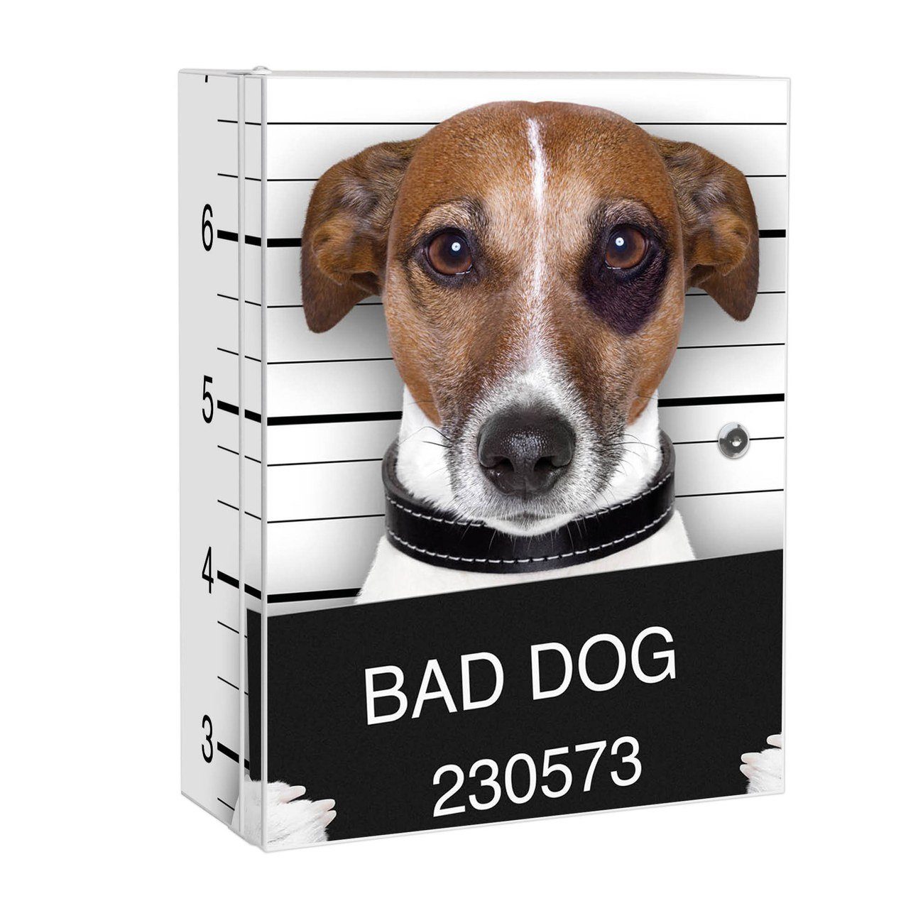 banjado Medizinschrank Stahl Bad Dog Jack Russel (abschließbar, 3 große und 2 kleine Fächer) 35 x 46 x 15cm weiß