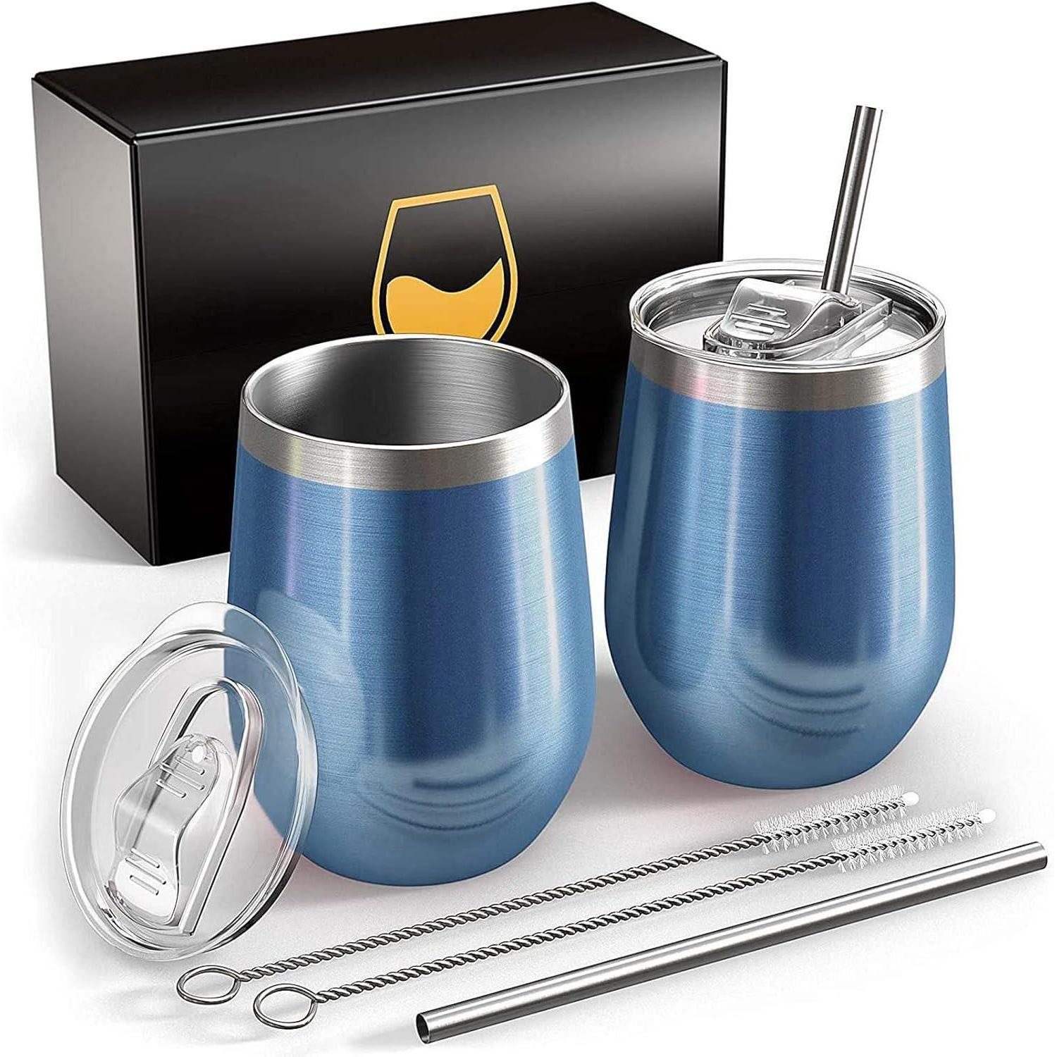 LuxusKollektion Weinglas Weinbecher Edelstahl Doppelwandig Vakuumisoliert 12OZ 2er Set BPA-frei