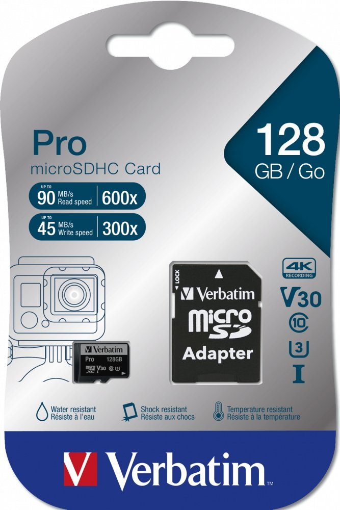 Verbatim Micro SDXC Karte 128GB Pro UHS-I U3 4K Class 10 Speicherkarte
