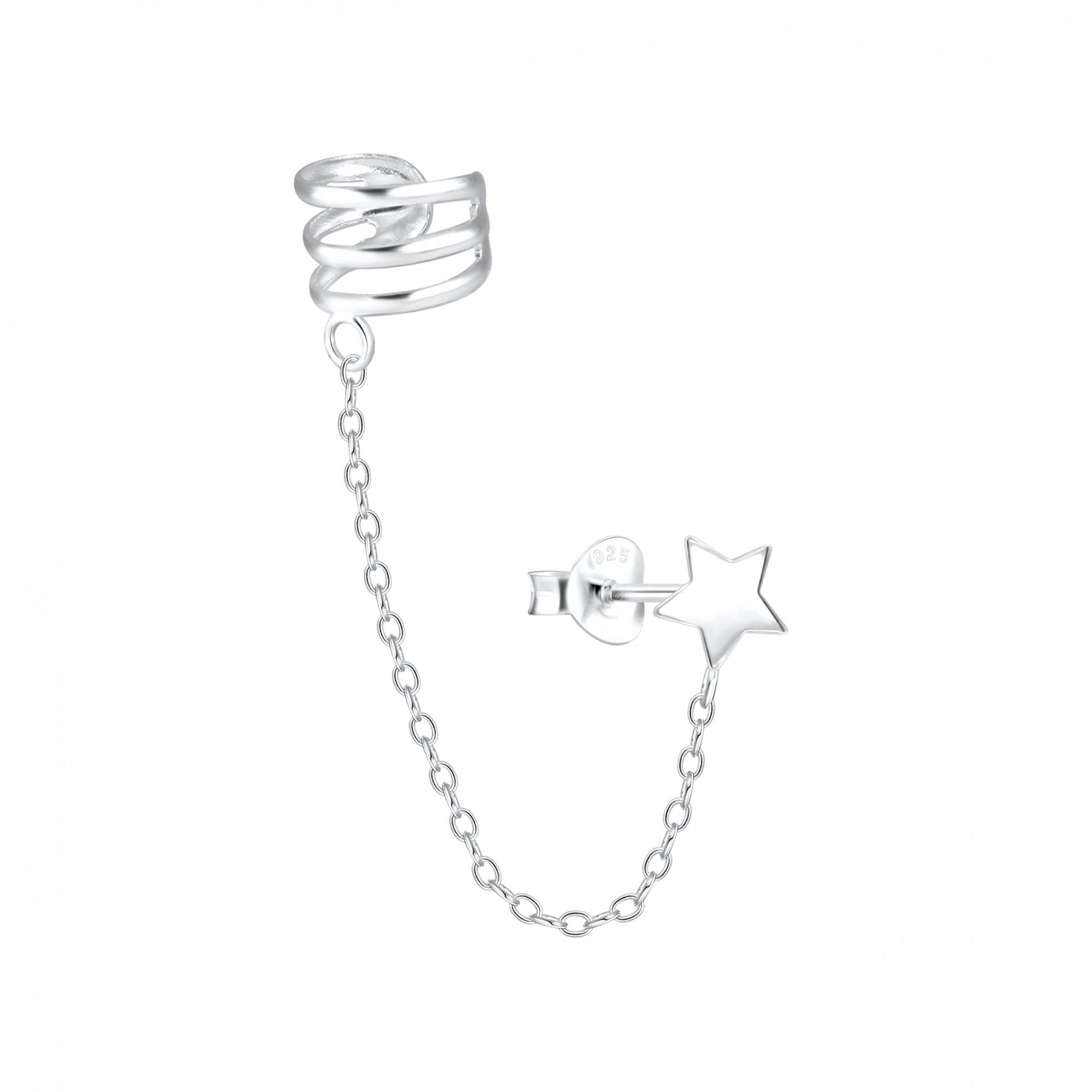 ALEXANDER YORK Ohrklemme STERN mit EAR CUFF Triple line, 925 Sterling Silber