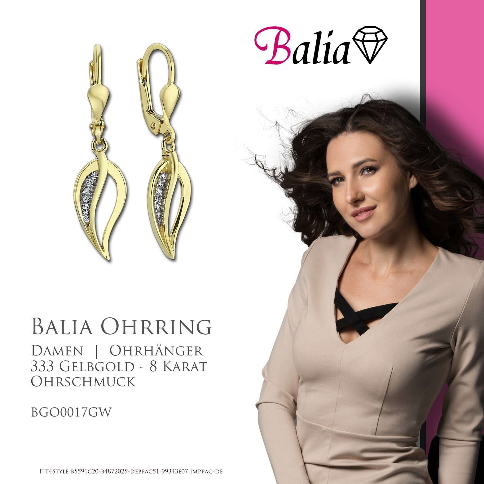 Balia Paar (Ohrhänger), Farbe: aus - 8K Ohrhänger (Blatt) Karat, Ohrhänger 8 Ohrhänger weiß, gold 333 Balia für Damen Gelbgold Gold