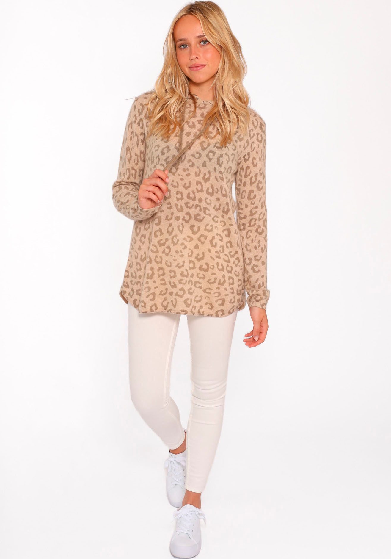Zwillingsherz Kaschmirpullover Hoodie "Leo Print" mit günstig online kaufen