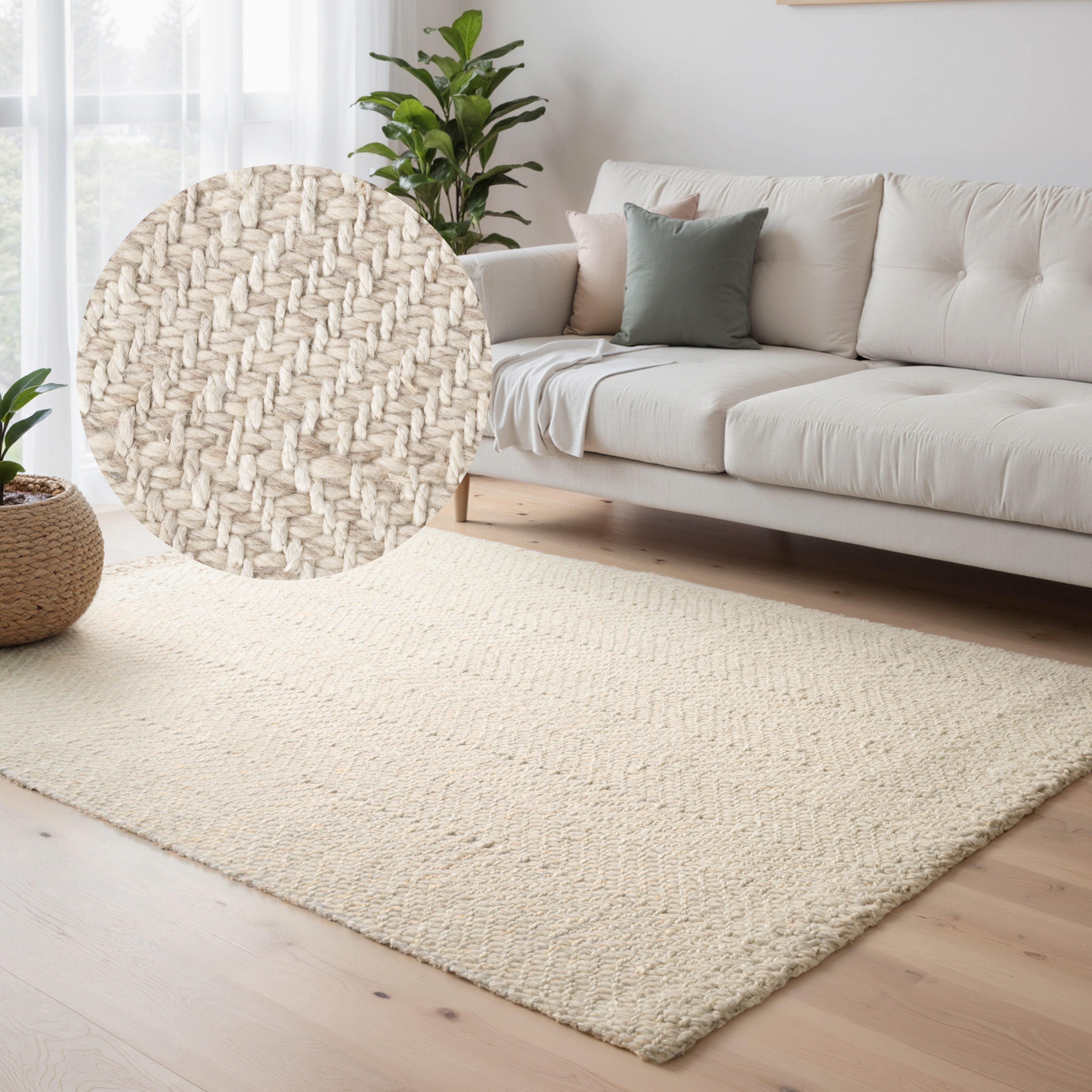 ELLE DECORATION Wollteppich Majoli, auch als Läufer, rechteckig, Höhe: 10 mm, Herringbone, Wolle, Jute, Natur, Wohnzimmer, Schlafzimmer, Boho,Skandi
