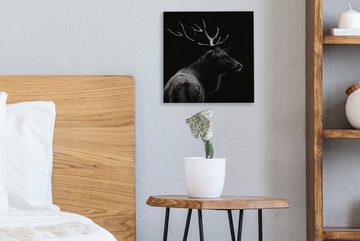 OneMillionCanvasses® Leinwandbild Hirsch - Schwarz - Weiß - Geweih, (1 St), Leinwand Bilder für Wohnzimmer Schlafzimmer