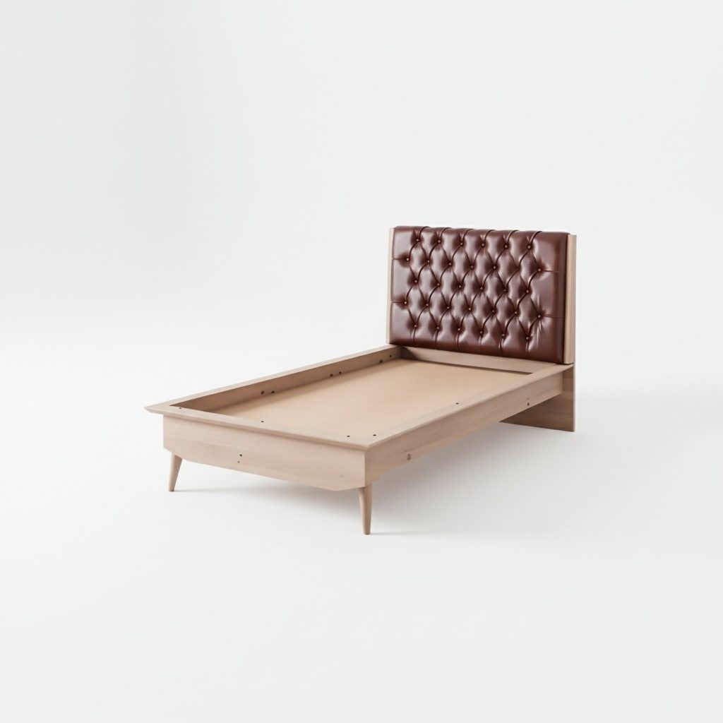 JVmoebel Kinderbett Loft Holz Chesterfield Kinderbett mit gepolstertem Kopfteil in Braun (1-tlg., Bett), Made in Europa